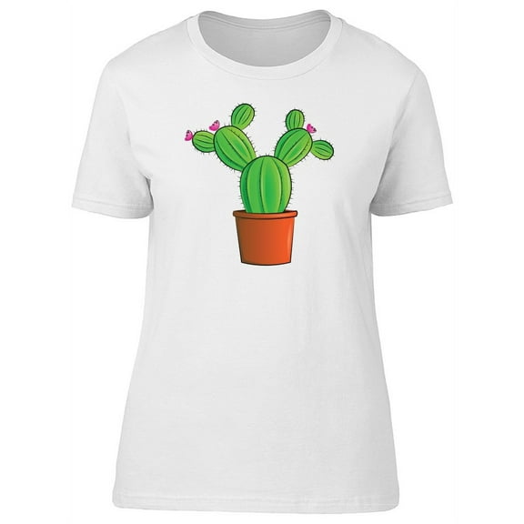 Cute Cactus With Flowers Cartoon T-Shirt Women -Image by Shutterstock, Female Large