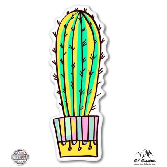 Cute Cactus in Pot - 8" Vinyl Sticker - For Car Laptop I-Pad - Waterproof Decal