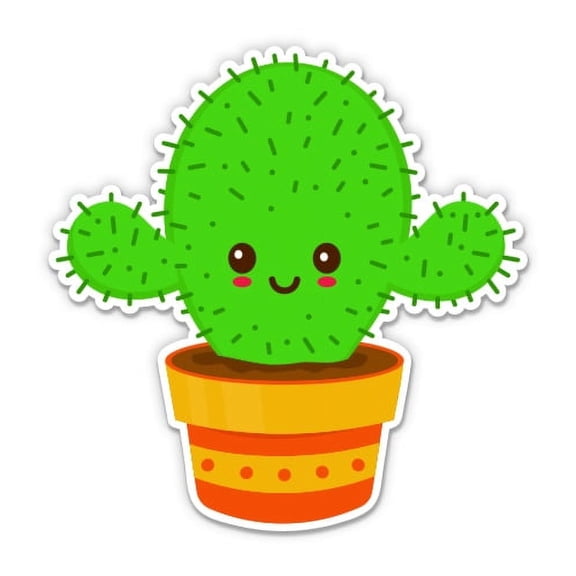 Cute Cactus in a Pot Smiling - 3" Vinyl Sticker - For Car Laptop I-Pad Phone Helmet Hard Hat - Waterproof Decal