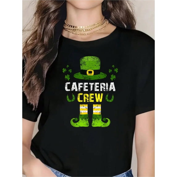 Cute Cafeteria Crew Funny Lunch Lady St Patricks Day T-Shirt-100% Cotton Comfortable & Breathable For Summer, Spring
