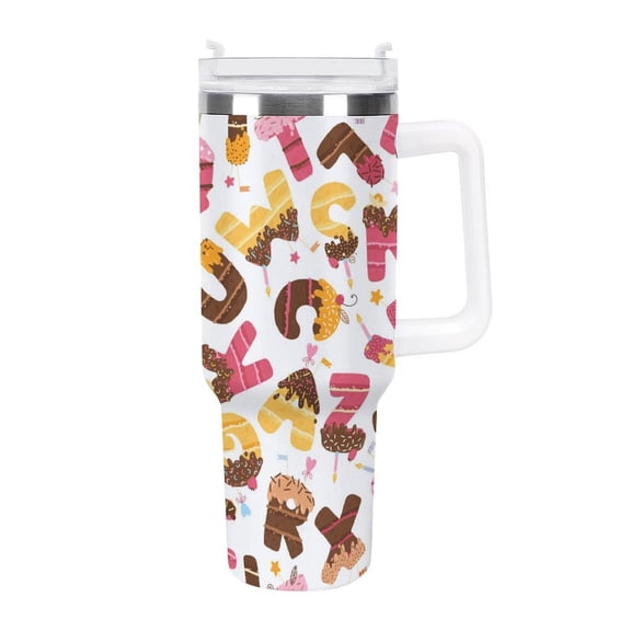 Cute Cake Alphabets 40 Oz Tumbler with Handle and Straw Lid, Stainless Steel Insulated Travel Coffee Mug, Vacuum Insulated Water Bottle for Home, Office, Car, Keep Hot/Cold for Hours