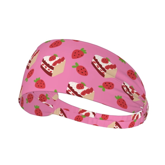 Cute Cake Strawberry Headbands for Women Men, Workout Elastic Sweat Band for Yoga Running Cycling Gym Exercise Non Slip Head Bands for Women's Hair