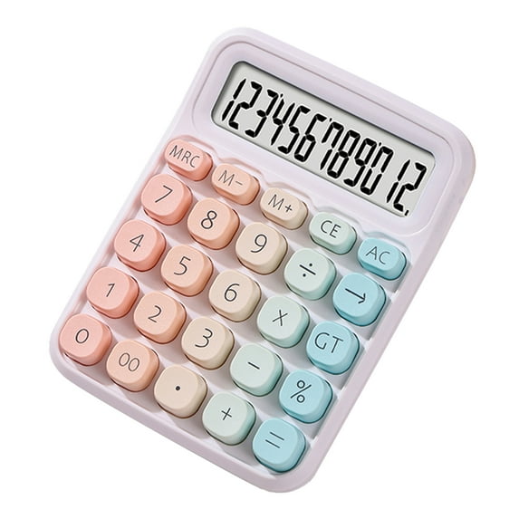 Cute Calculator 12 Digit Large LCD Display Big Round Button Gradient Candy Colored Dual Power Supply Calculator Suitable for Office School Home for Kids Students Accountant