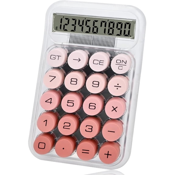 Cute Calculator, Mechanical Switch Calculators Desktop 10 Digits, Desk with Big Buttons and LCD Display, Battery Power,Ideal for School Home Office Basic(Pink)