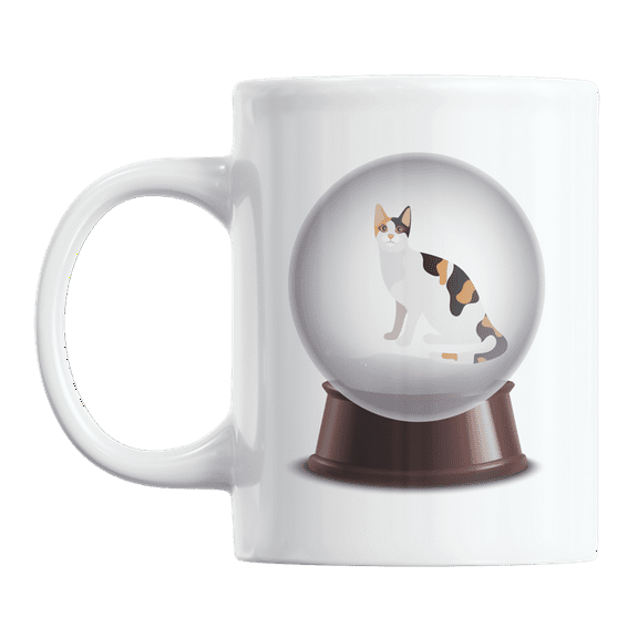 Cute Calico Cat in a Snow Globe Print White Coffee & Tea Mug Cup or Stuff (11oz)