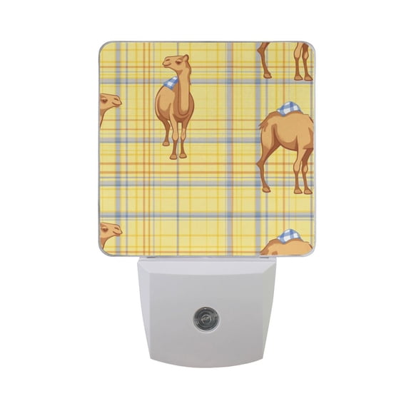 Cute Camel on Plaid Night Light 2 Pack LED Nightlight Plug into Wall Dusk to Dawn Sensor Soft White