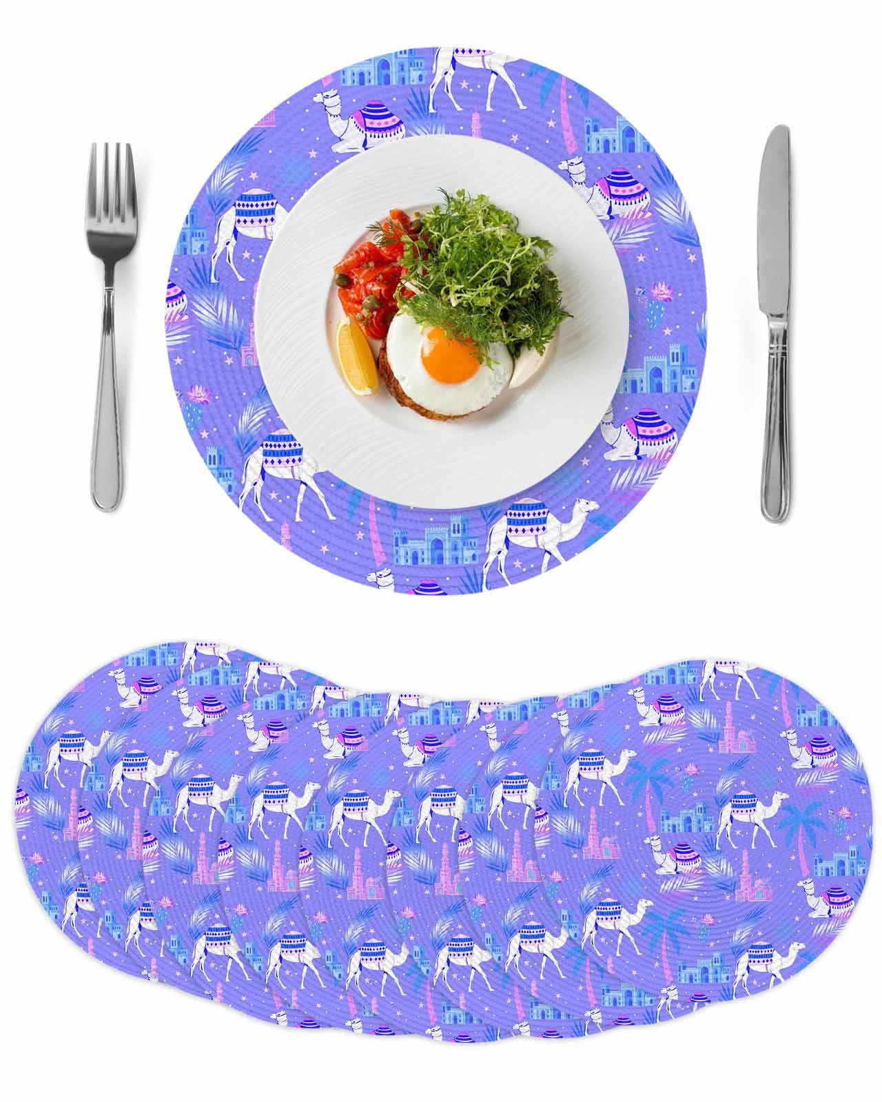 Cute Camels Round 15 Inch Placemats Set of 8, Desert Animals Houses ...
