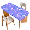 thumbnail image 1 of Cute Camels Table Cloths for 3 Foot Rectangle Tables, Desert Animals Houses Palm Trees Fantasy Purple Patio Waterproof Elastic Fitted Tablecloths, Washable Rectangular Table Cover for Camping, 1 of 8
