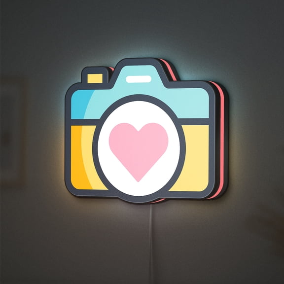 Cute Camera LED Lightbox - Tech Photo Heart Decor, Custom Led Sign for Home Office Shop Decor (Height 12 inch, 30cm)