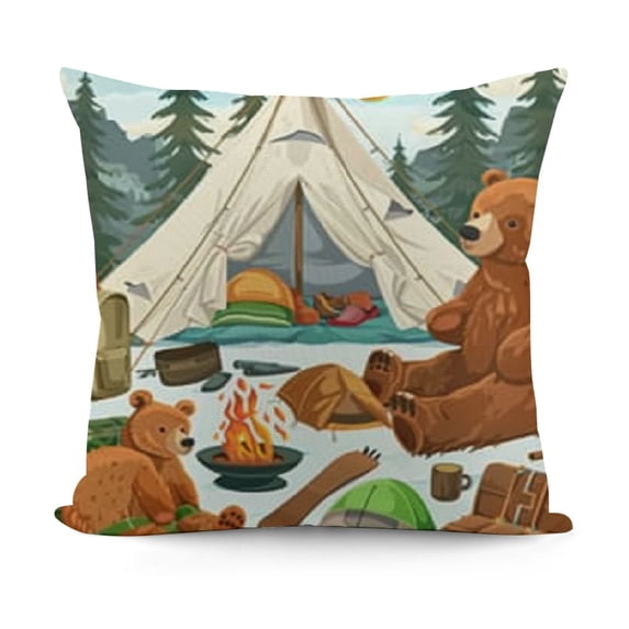 Cute Camper Car Throw Pillow Covers Pack of , Hamppy Camping Pillow Coverss for Couch Bed, Woodland Bear Hunting Theme Cushion Covers, Camper Travel Trailers Rv Decorative Pillow Covers