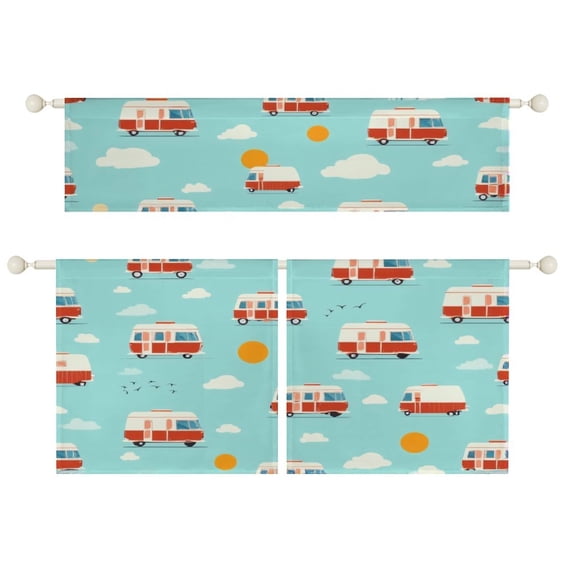 Cute Camper Van Pattern Kitchen Curtain Valance Tier Set, 3 Pieces Semi ...