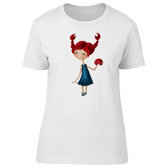 Cute Cancer Girl Zodiac Cartoon T-Shirt Women -Image by Shutterstock, Female Large