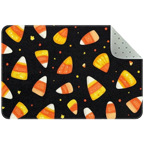 Cute Candies Halloween Seamless Pattern Small Area Rug, Non-Slip Door Mat Indoor Floor Mat, Washable Kitchen Rug Entrance DMat for Bedroom Living Room
