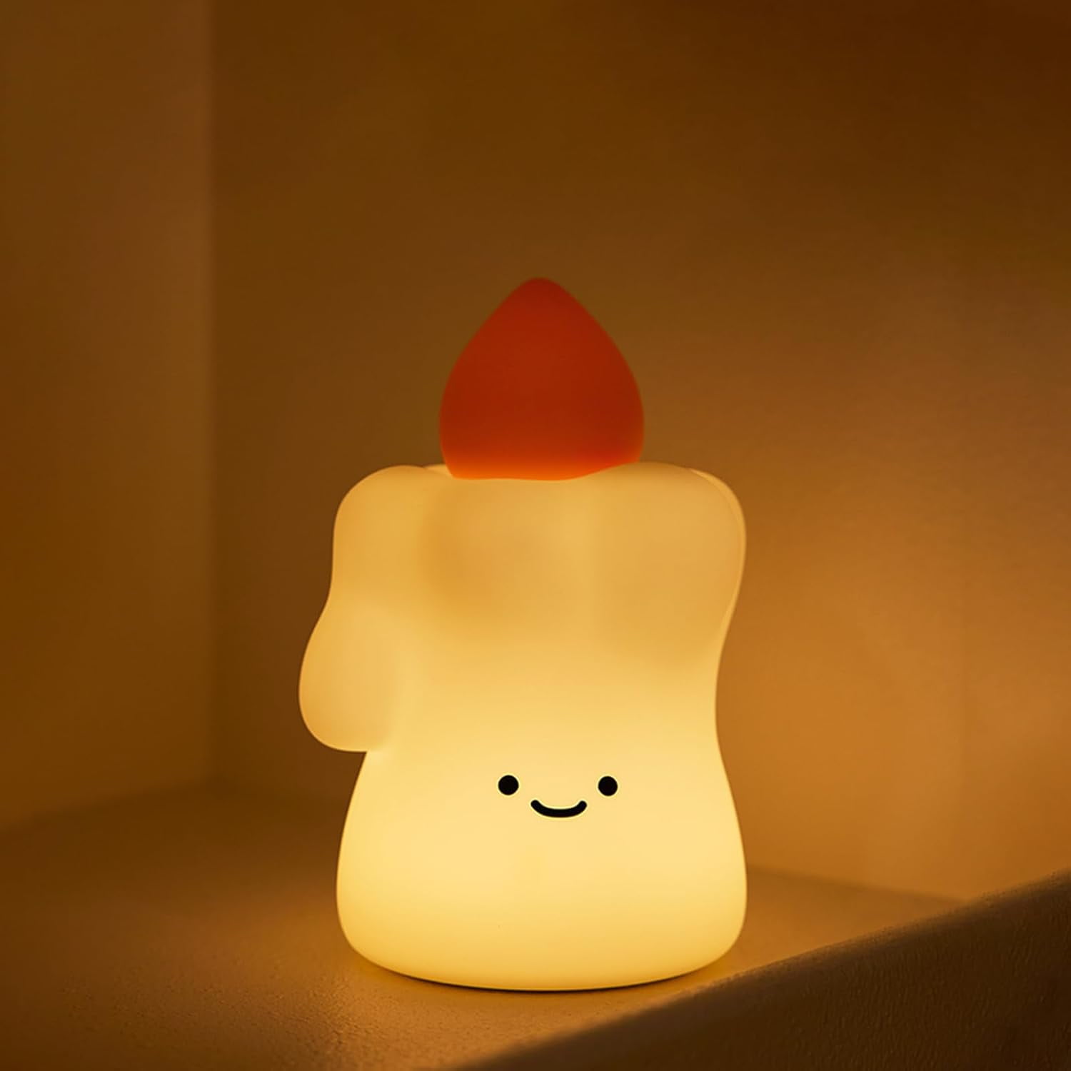 Cute Candle Silicone Baby Night Light for Nursery, Rechargeable 3-Level Dimmable Touch Lamp with Timer, Warm Fake Flame Night Light for Kids (White)