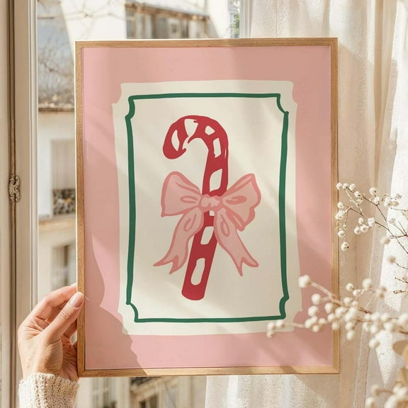 Cute Candy Cane Wall Art, Art, Trendy Pink Print, Girly Holiday Wall Art, Candy Cane Print Wall Art, Modern Wall Decor, 16x24 UNFRAMED