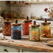 Cute Candy Jar,Square Glass Jars,Amber Glass Storage,Square Glass Jars,Amber Glass Storage,Vintage Airtight Food Storage Containers for Kitchen Pantry,Decorative Glass Jar for Coffee, Tea, Sugar