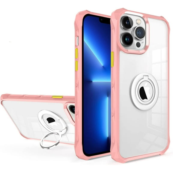 Cute Candy iPhone 14 Pro Clear Case,360° Rotatable Kickstand Holder Military Grade Dropproof Shockproof Slim Soft Silicone Protective Phone Cases Cover 6.1"(Purple)