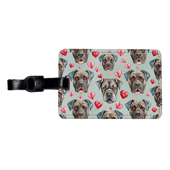 Cute Cane Corso Dog Faces Hearts Faux Leather Travel Luggage Tag