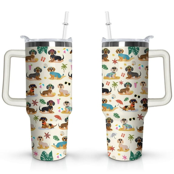 Cute Canine Design 40oz Water Bottle - BPA Free Dog Lovers Tumbler with Handle & Straw - Gift for Women Coffee Mug