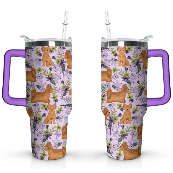 Cute Canine Design 40oz Water Bottle - BPA Free Dog Lovers Tumbler with Handle & Straw - Gift for Women Coffee Mug