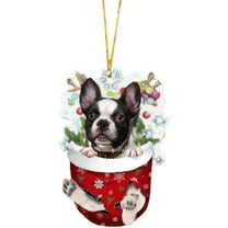 A Cute Canine Design Christmas Tree Ornament Acrylic Hanging Pendant For Car Rearview Mirror And Home Holiday Decor Festive Pet Lover Gift Size 3.15X0.16 Inches Weight 0.03 Lbs 1Pc