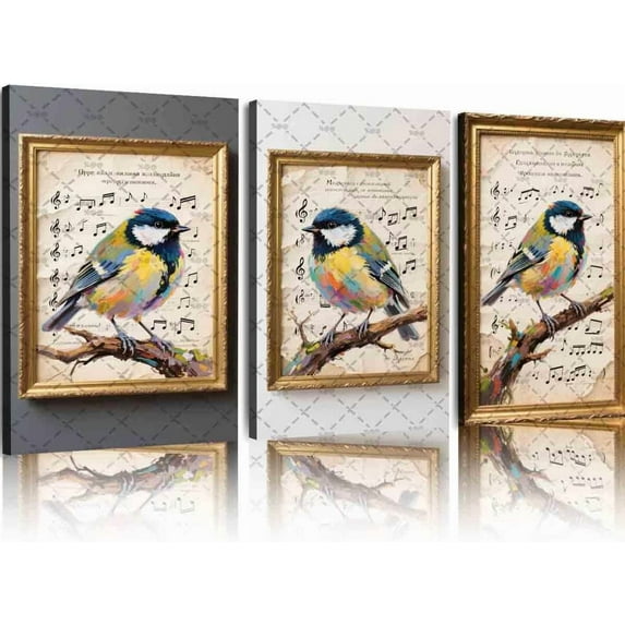 Cute Canvas Wall Decoration Painting Titmouse Original Black-Capped Titmouse Bird Wall Decoration Animal Art Flower Branch Small Art For Living Room, Entryway, Bar, Office Unframed