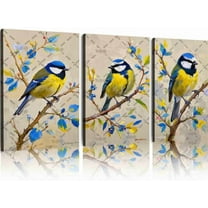 Cute Canvas Wall Decoration Painting Titmouse Original Black-Capped Titmouse Bird Wall Decoration Animal Art Flower Branch Small Art For Living Room, Entryway, Bar, Office Unframed