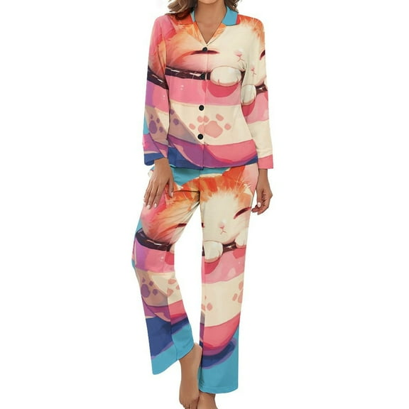 Cute Cap Cup Women's Long Sleeve Flannel Pajama Set Sleepwear S