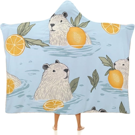 Cute Capabaras Lemon Hooded Blanket Fashion Hoodie Cloak Cape Wearable Throw Blankets Gift