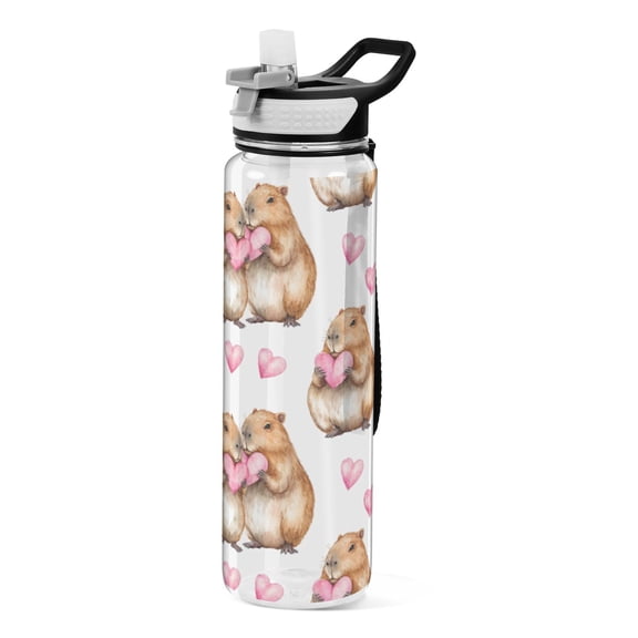 Cute Capibara Pattern Sport Water Bottle Tritan with Straw 1000ml Portable for Outdoor Daily Use