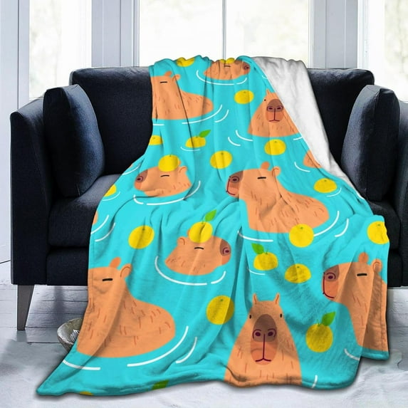 Cute Capybara Animal Pattern Blanket, Soft Blankets Flannel Bed Throw Cozy Lightweight Plush Gifts for Kids Boys Girls Women Men Sofa Couch Bedroom Living Rooms Warm All Season, Home Decor, 80"x60"