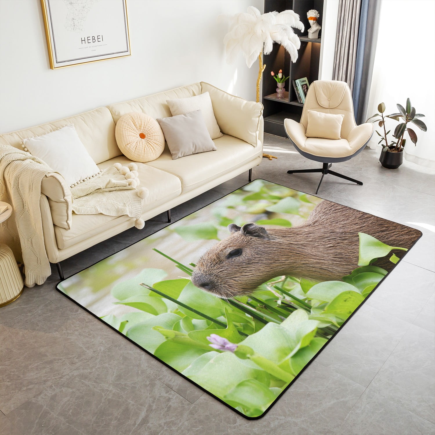 Cute Capybara Area Rug 5x7 for Bedroom Living Room Playroom, Kawaii ...