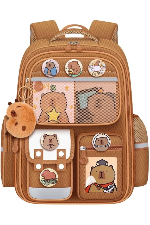 Cute Capybara Backpack with Chic Case and More Pins Ita Bag Cartoon Laptop Travel Utility Funny Going Out Casual Bag(Khaki)