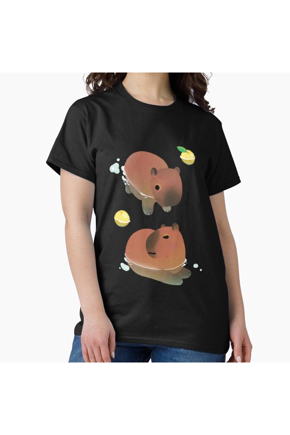 Cute Capybara Bath Time T-Shirt | Adorable Animal Lover Gift | Kawaii Capybara Art Tee H1475, for Unisex, Up to Size 5XL
