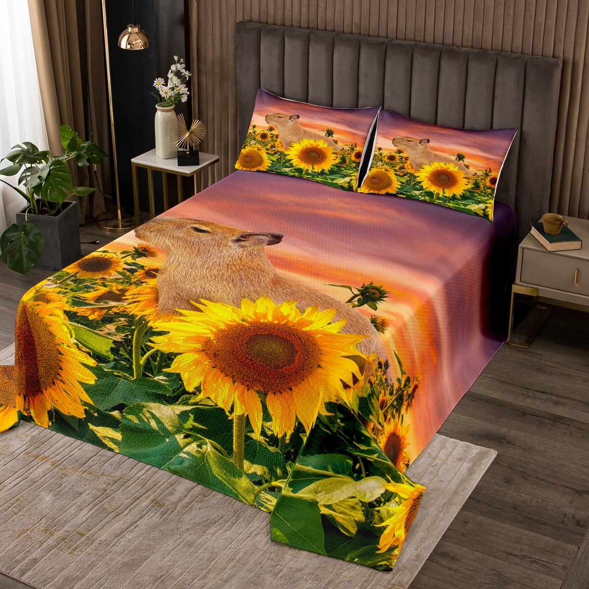 Cute Capybara Bedspread King Funny Capybaras Quilt Set Rustic Farmstyle