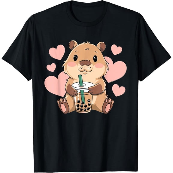 Cute Capybara Boba Tea Bubble Rodent Women Teen T-Shirt Tops Tee