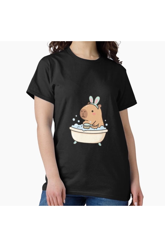 Cute Capybara Bunny Ears Bath Time T-Shirt | Adorable Animal Lover Gift H1770, for Unisex, Up to Size 5XL