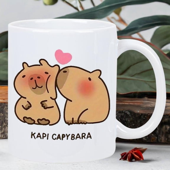 Cute Capybara Ceramic Mug with Capybara Design Capybaras Hearts Brown White Coffee Tea Cup Hand Wash Only Reusable Capybara Lovers Durable Poly Coated
