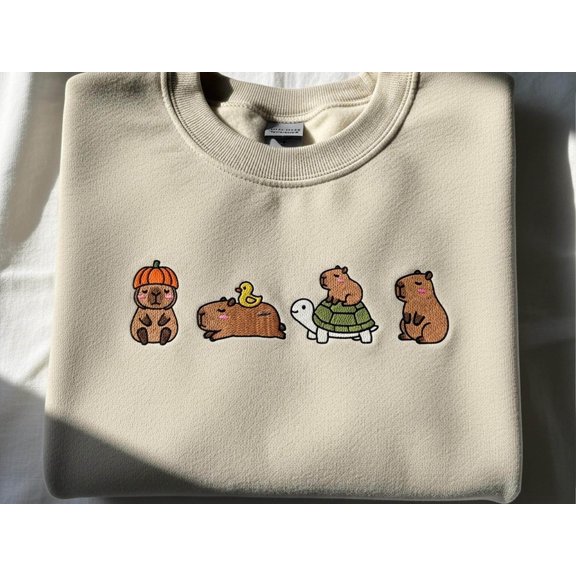 Cute Capybara Embroidered Sweatshirt, Cute Animal Crewneck for Animal Lover, Cozy Zoocore Gift for Her, Funny Capybara Sweater Aesthetic