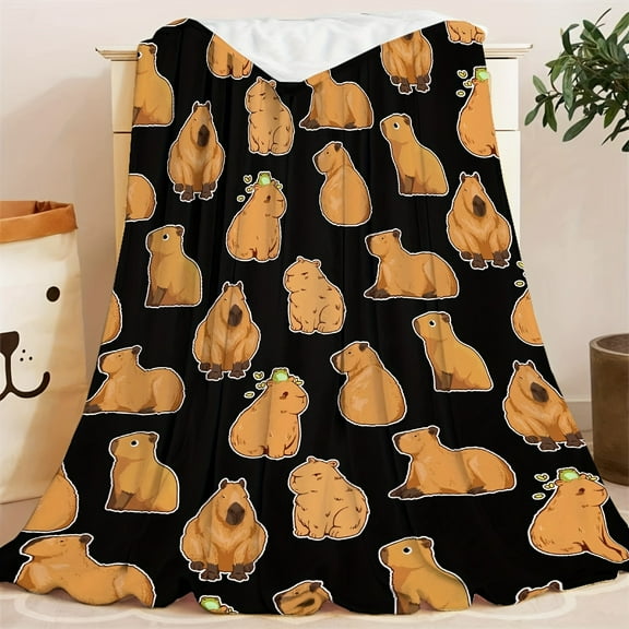Cute Capybara Flannel Blanket - Soft, Cozy Throw with Cartoon Capybaras - Ideal for Youngsters, Animal Lovers - Perfect for Couch, Bedroom, Camping, Travel, Cute Blanket