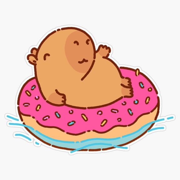 Cute Capybara Floating In Sweet Frosted Pink Donut Inner Tube Pool Floater Decal For Kids Sticker