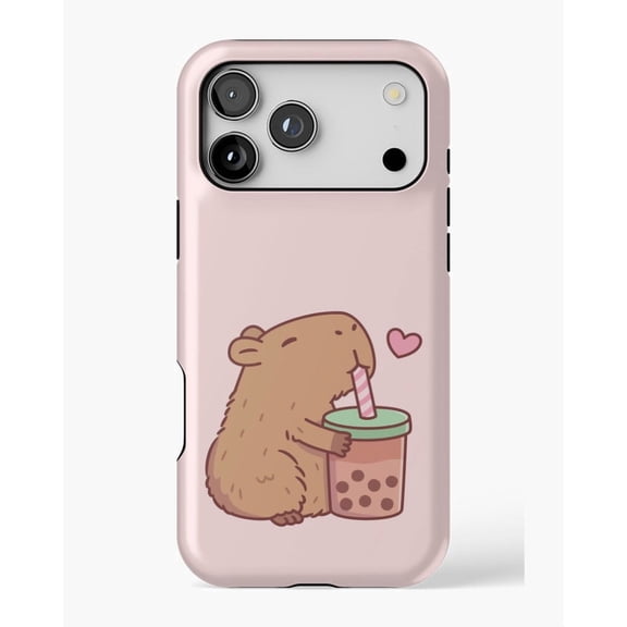 Cute Capybara Loves Bubble Tea Animal H678 iPhone 11 12 13 14 15 16 17 Pro Max Case