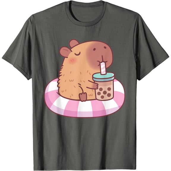 Cute Capybara On Pool Float Drinking Bubble Tea Lover Unisex T-Shirt for Men Women Kids Toddler,Charcoal Color,Size YXS