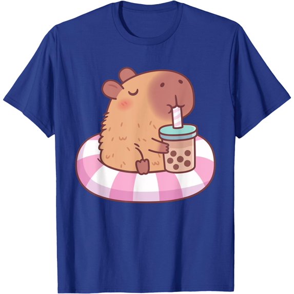 Cute Capybara On Pool Float Drinking Bubble Tea Lover Unisex T-Shirt for Men Women Kids Toddler