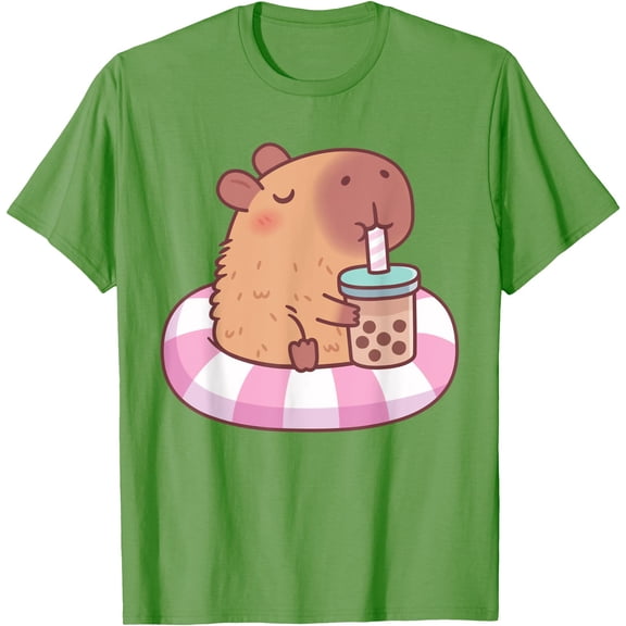 Cute Capybara On Pool Float Drinking Bubble Tea Lover Unisex T-Shirt for Men Women Kids Toddler