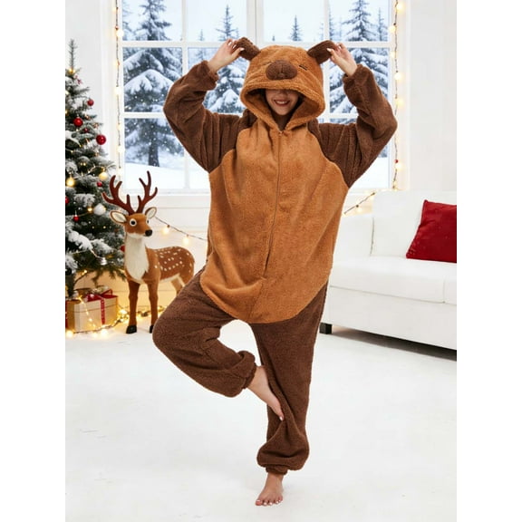 Cute Capybara Pajamas for Adults Zipper  Cozy Sleepwear for Women and Men Comfortable Animal Themed Sleep Suit Ideal for Lounging and Relaxing Perfect Gift for Capybara Lovers