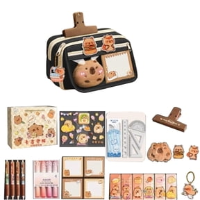 Cute Capybara Pencil Case Capybara College Supplies Large Capacity Wide Opening Mouth Pencil Pouch with Cute Pins Sticker Pendant Cute Stationery