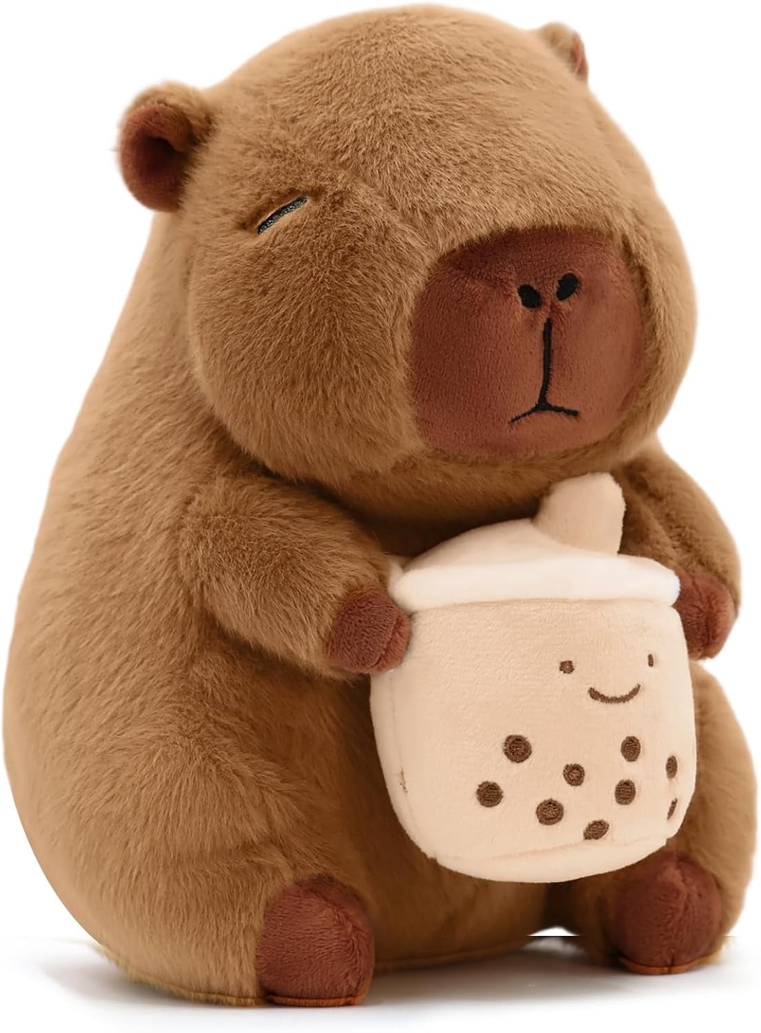 Cute Capybara Plush with Boba - 13-inch Kawaii Capybara Stuffed Animal Pillow Soft Stuffed Plush Toy - Capybara Party Decoration, Kawaii Hugging Gifts for Kids