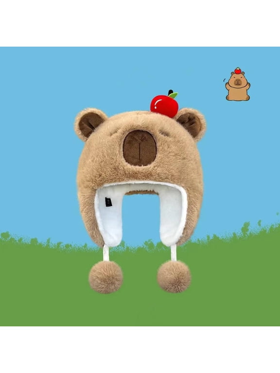 Cute Capybara Plush Hat For Women Winter Warm Cartoon Cold Proof Pullover Hat Ear Protection Hood Lei Feng Cap Christmas Gifts