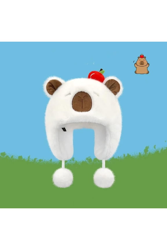 Cute Capybara Plush Hat For Women Winter Warm Cartoon Cold Proof Pullover Hat Ear Protection Hood Lei Feng Cap Christmas Gifts
